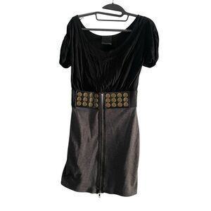 Chic Black Mini Dress with Gold Button Detail Size S